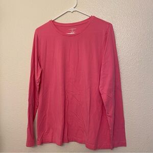 Lands End crew neck fitted cotton rayon long sleeve top shirt barbie pink XL